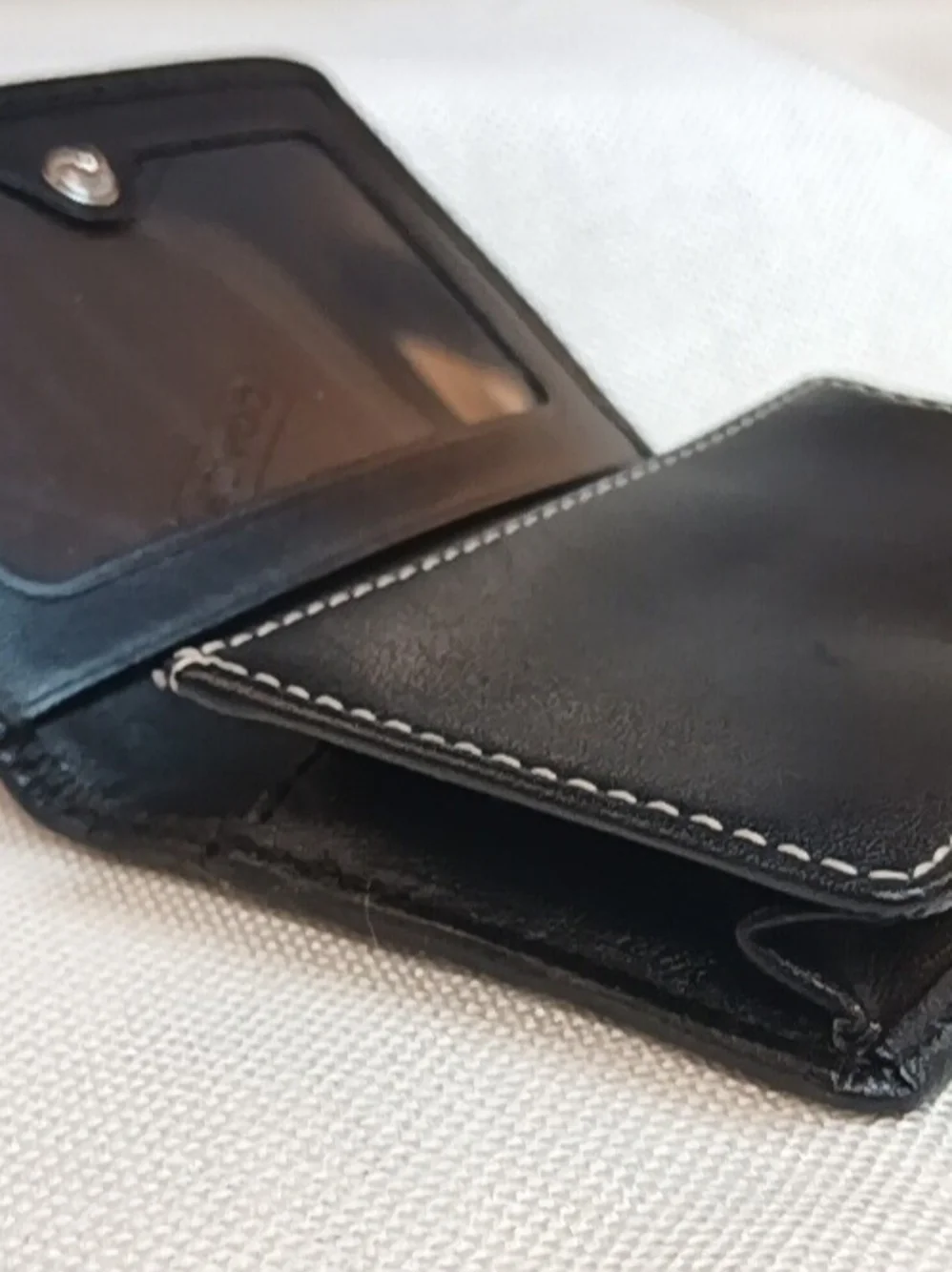 Coach Black Signature Canvas and Leather Card Case with Contrast Stitching